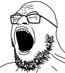gigachad, gapejak, gigagape, fusionjaks, 1soyjak, buff, closed eyes, gaping mouth, glasses, nuvariant