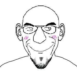 susjak, blush, closed mouth, ear, glasses, smile, soyjak, stubble