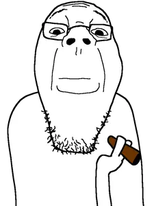dowson, 1soyjak, bald, black eyes, cigar, closed mouth, front view, glasses, half body, looking at you