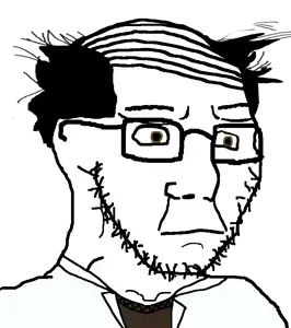 soyak, 1soyjak, balding, brown eyes, brown sweater, closed mouth, clothes, coat, concerned, glasses