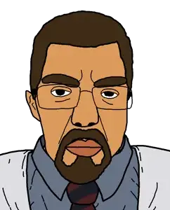 gordon freeman, chudjak, patrick, beard, big lips, blue shirt, brown hair, bushy eyebrows, closed mouth, clothes