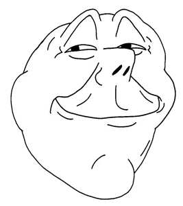 trollface, gapejak, impish soyak ears, henry, aliased, chin, closed mouth, looking to the left, no beard, no glasses