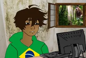 twinkjak, wojak, brazil, brown hair, brown skin, computer, hair, hoodie, brazil