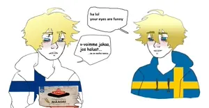 twinkjak, wojak, blonde hair, blue eyes, english text, finland, finnish text, hair, sweden, text