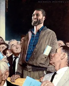 gigachad, black background, crowd, looking to the left, multiple people, opinion, painting, people, shocked, surprised