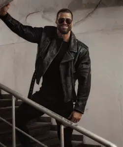 gigachad, clothes, glasses, irl background, looking at you, room, smile, stairs, sunglasses