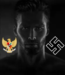 gigachad, dark, dark background, gray background, gray skin, grayscale, looking at you, nazism, swastika
