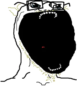 im a bit shy, balding, blonde hair, blue eyes, glasses, hair, mustache, open mouth, soyjak, stretched mouth