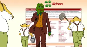 pepe, 4chan, almost full body, bald, black eyes, broom, bucket, cigarette, closed mouth, clothes