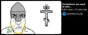 markiplier soyjak, neutralplier, 1soyjak, angry, bald, black eyes, christbro, christian cross, christianity, closed mouth