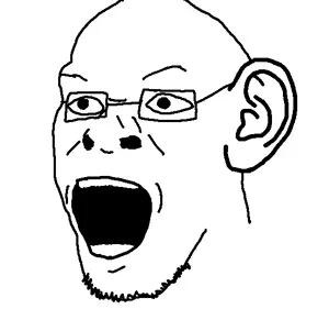 unknown, 1soyjak, bald, black eyes, ear, glasses, looking to the left, open eyes, open mouth, portrait