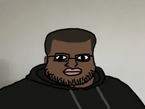 unknown, 1soyjak, black eyes, black hair, black skin, brown skin, closed mouth, fat, front view, glasses