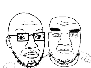 creatorjak, karajak, no more brother wars, 2soyjaks, bald, black eyes, closed mouth, clothes, ear, eyebrows