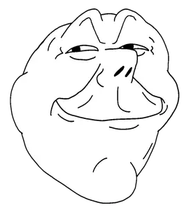 gapejak, impish soyak ears, henry, 1soyjak, black eyes, closed mouth, evil, evil smile, grin, half closed eyes