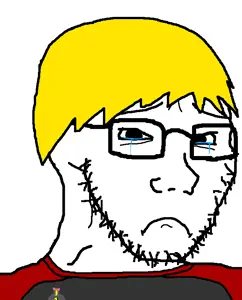 nate higgers, soyak, natejak, 1soyjak, black eyes, blonde hair, closed mouth, crying, frown, glasses