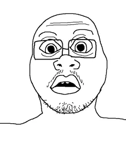 unknown, 1soyjak, bald, big eyes, black eyes, black hair, front view, hair, looking at you, mustache