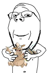 gapejak, wholesome soyjak, arm, closed mouth, edibar, glasses, hands, holding object, smile, soyjak