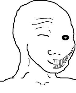 psycho wojak, wojak, bald, black eyes, chin, evil smile, eyebrow, eyes, feels, forehead lines