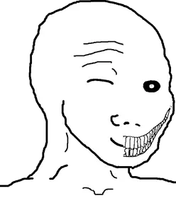 psycho wojak, wojak, bald, black eyes, chin, evil, evil smile, eyebrow, feels, forehead lines