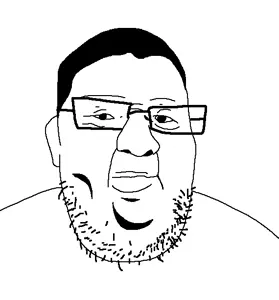 mayo, unknown, 1soyjak, anime, beard, black hair, closed mouth, fat, front view, glasses