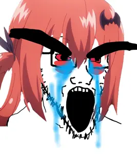 soyak, anime, bloodshot eyes, bushy eyebrows, crying, gabriel dropout, glasses, hair, open mouth, ornament