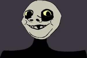 gapejak, nathaniel, wholesome soyjak, 1soyjak, analog horror, baby, bald, black eyes, blue background, creepy