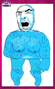 cobson, almost full body, bald, black eyes, blue skin, fat, feet, gartic phone, glasses, hairy chest