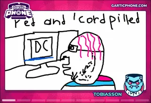 bernd, troonjak, almost full body, angry, black eyes, black skin, blue background, discord, discord logo facial mark, discord tranny