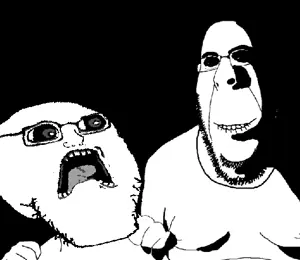 rapeson, bernd, cobson, hornyson, rapeson, 2soyjaks, bald, biting lip, black background, black eyes