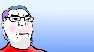 chudjak, acne, animated, blue hair, blush, buff, clothes, cnn, dance, dr. fauci