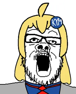 a24 slowburn soyjak, blonde hair, clothes, glasses, hair, knowyourmeme, necktie, open mouth, soyjak, stubble