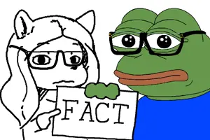 glegle, pepe, amphibian, animal, blue shirt, fact, fact sign, frog, furry, glasses
