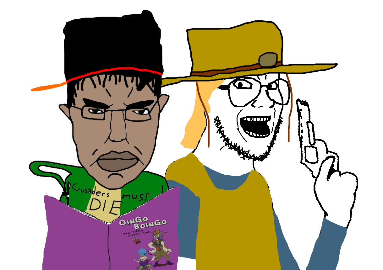 chudjak, gunjak, pol face, 2soyjaks, angry, anime, blonde hair, book, brown skin, closed mouth
