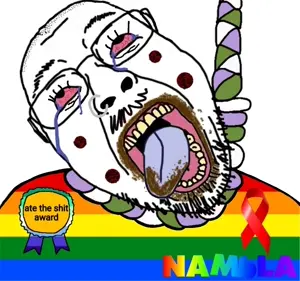 bernd, hanging troonjak, troonjak, 1soyjak, ack, bald, black eyes, crying, faggot, front view