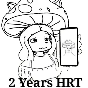 [www.glegle.gallery] white_background solo_focus white_skin aliased_lines monochrome text smooth_lines greyscale binary_color hat standing medium_hair 2_entities mushroom hrt shroomgle - 1281.png