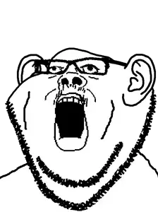 a24 slowburn soyjak, impish soyak ears, fusionjaks, 1soyjak, bald, beard, chin, double chin, ear, glasses