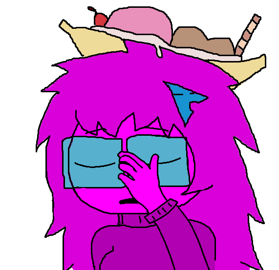 femquote, arch linux, banana, banana split ice cream, blue eyes, blue glasses, closed eyes, cute, facepalm, food