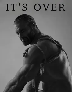 gigachad, gigachaded, its over, 1nas, beard, black text, buff, closed eyes, english text, ernest khalimov