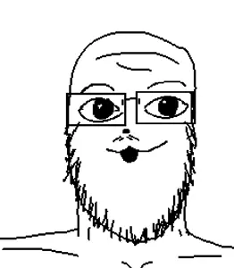 glegle, a24 slowburn soyjak, gleglejak, fusionjaks, animal, bald, furry, glasses, monochrome, open mouth