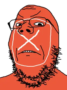 gapejak, 1soyjak, angry, bald, black eyes, cross, false, forehead lines, front view, glasses