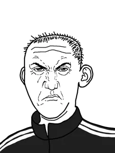 kuzjak, 1soyjak, adidas, black eyes, closed mouth, clothes, ear, forehead lines, monochrome, no beard