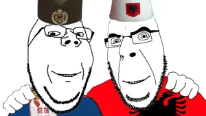 cobson, gapejak, wholesome soyjak, no more brother wars, 2soyjaks, albania, bald, black eyes, chubby, closed mouth