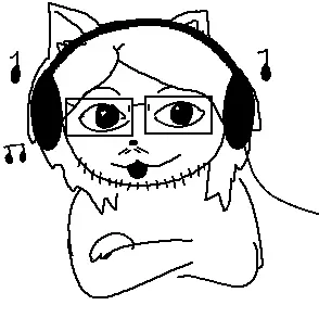 glegle, gleglejak, soyjaks listening to some good shit, 1soyjak, animal, black eyes, cat ears, crossed arms, ear, ears