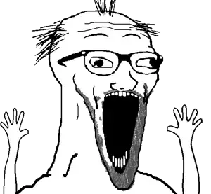excited soyjak, soyak, wewjak, 1soyjak, arm, beard, black hair, cross eyed, eyebrows, five o'clock shadow