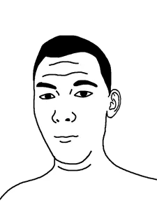 kuzjak, odd looking kuz, joke soyjaks, black eyes, black hair, bushy eyebrows, closed mouth, ear, hair, looking at you