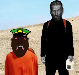 228983 - soybooru.com - 2soyjaks animal arabic_text beard bernd blue_tongue buff clothes cow desert flag f... frown gigachad giga_jihad gigamilk glasses gray_eyes gray_skin hair hands_behind_back headband holding_object irl_backgro.png