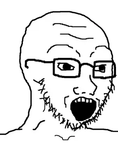 soyak, 1soyjak, black eyes, chinlet, glasses, looking to the right, monochrome, open mouth, recessed jawline, soyjak