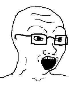 soyak, 1soyjak, black eyes, chinlet, glasses, looking to the right, monochrome, no beard, open mouth, recessed jawline