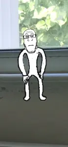 markiplier soyjak, neutralplier, 1soyjak, bald, black eyes, closed mouth, concrete, front view, full body, glasses