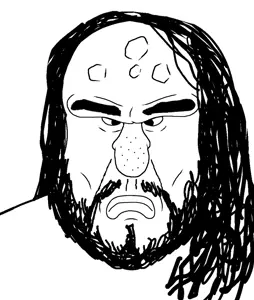 disgusting trevorcreature, goldberg, fusionjaks, 1soyjak, angry, beard, black eyes, black hair, closed mouth, eyebrows